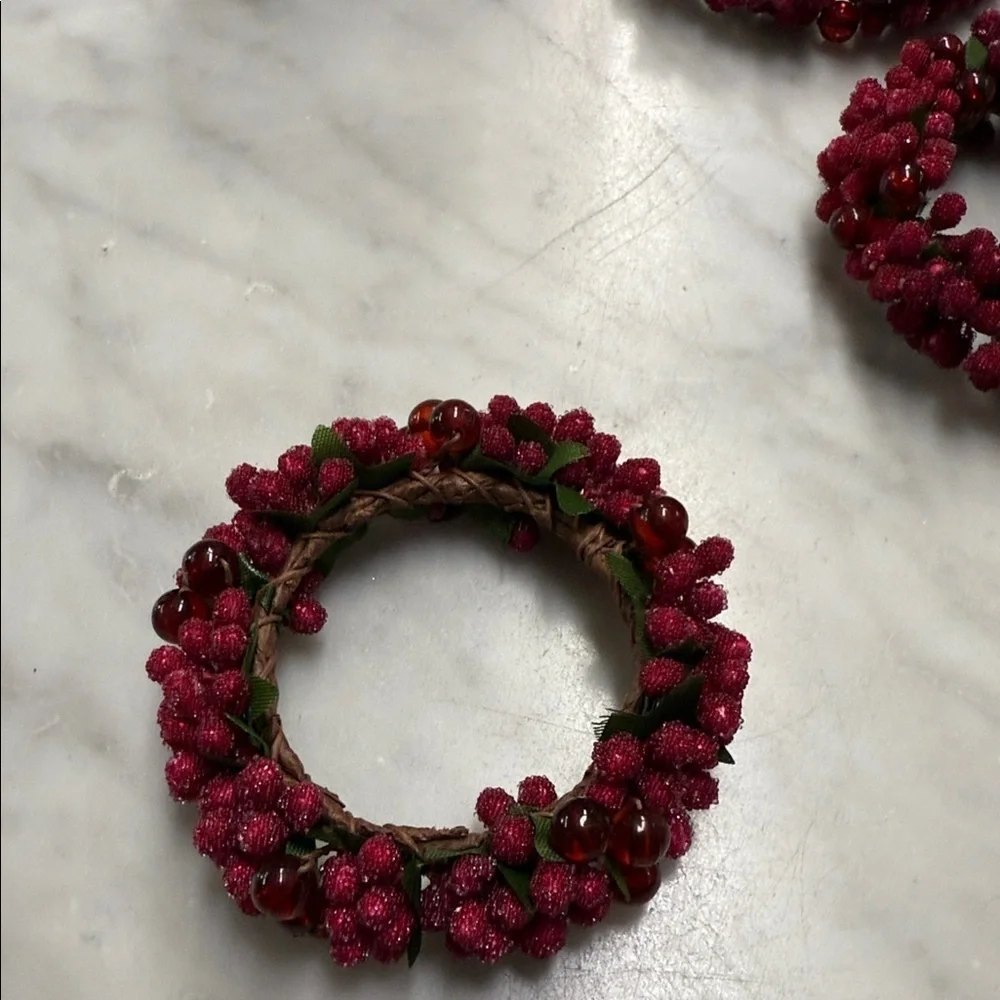 Vintage Pier One Imports Sugared Cranberry Napkin Ring Set of 14